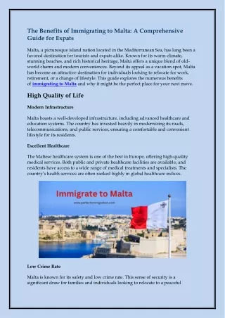 Benefits of Immigrating to Malta