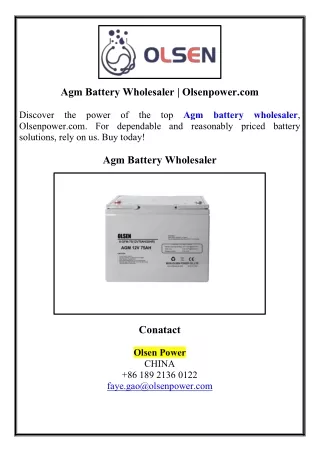 Agm Battery Wholesaler | Olsenpower.com