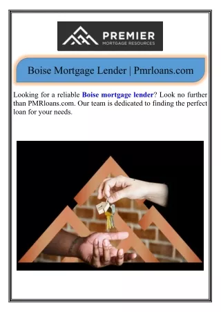 Boise Mortgage Lender Pmrloans.com
