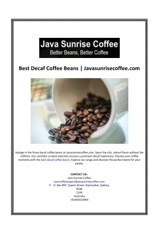 Best Decaf Coffee Beans | Javasunrisecoffee.com