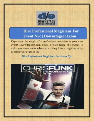 Hire Professional Magicians For Event Nyc | Downstageent.com