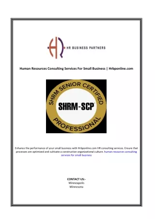 Human Resources Consulting Services For Small Business | Hrbponline.com