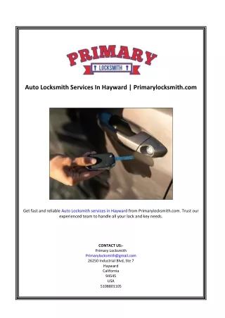 Auto Locksmith Services In Hayward | Primarylocksmith.com