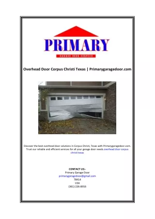 Overhead Door Corpus Christi Texas | Primarygaragedoor.com