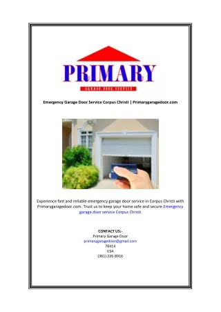 Emergency Garage Door Service Corpus Christi | Primarygaragedoor.com