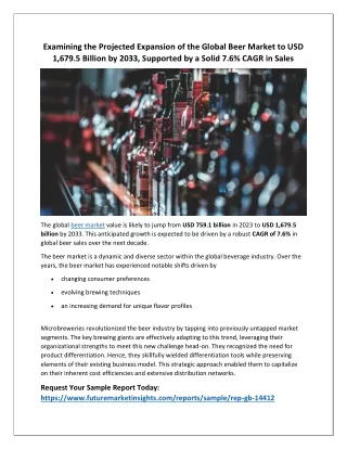 Global Beer Market Set to Grow to USD 1,679.5 Billion by 2033