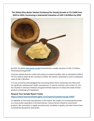 Market Analysis: Shea Butter to Expand at 7% CAGR to USD 5.58 Billion by 2033