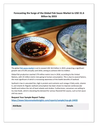Global Fish Sauce Market: 6.0% Annual Growth to USD 31.6 Billion by 2033