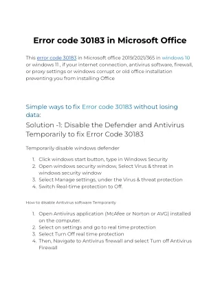 Error code 30183 in Microsoft Office