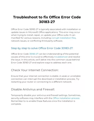 Troubleshoot to fix Office Error Code 30183-27 (1)