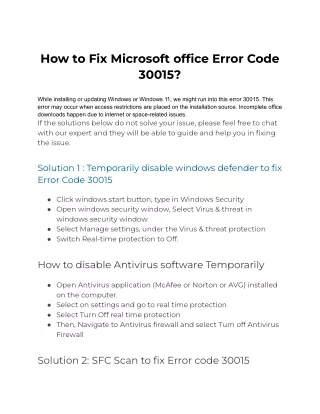 How to Fix Microsoft office Error Code 30015