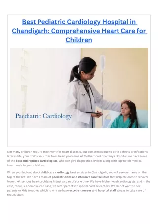 Best Pediatric Cardiology Hospital in Chandigarh Comprehensive Heart Care for Children