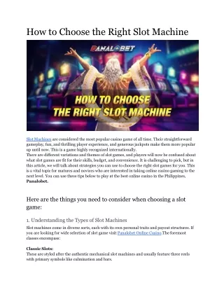 How to Choose the Right Slot Machine