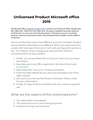 Unlicensed Product Microsoft office 2019