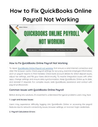 How to Fix QuickBooks Online Payroll Not Working