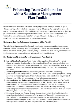 Enhancing Team Collaboration with a Salesforce Management Plan Toolkit