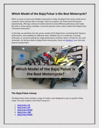 Which Model of the Bajaj Pulsar is the Best Motorcycle