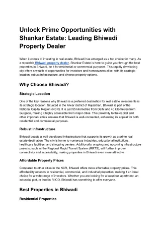 Leading Bhiwadi Property Dealer