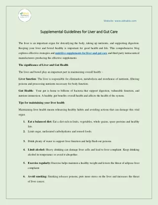 Supplemental Guidelines for Liver and Gut Care