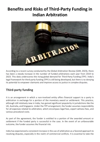 Benefits and Risks of Third-Party Funding in Indian Arbitration