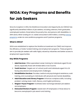 WIOA_ Key Programs and Benefits for Job Seekers