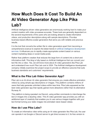 How Much Does It Cost To Build An AI Video Generator App Like Pika Lab