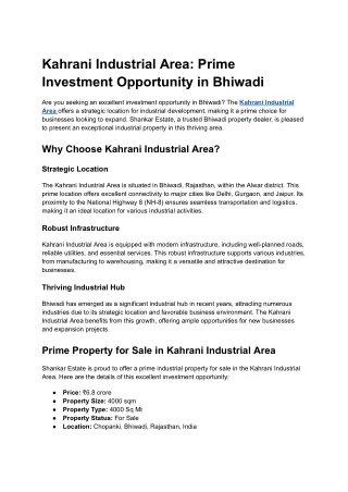 Kahrani Industrial Area_ Prime Investment Opportunity in Bhiwadi