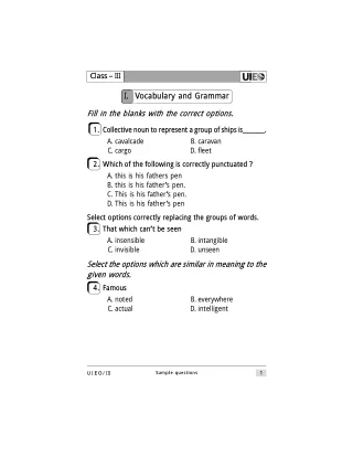 Unified International English Olympiad (UIEO) Class 3 Sample Paper