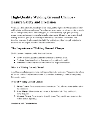 High-Quality Welding Ground Clamps - Ensure Safety and Precision