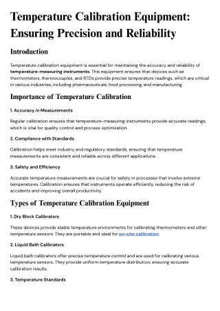 Temperature Calibration Equipment Ensuring Precision and Reliability