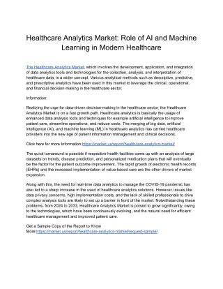 Healthcare Analytics Market: Comprehensive Analysis of Market Trends and Project