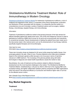 Glioblastoma Multiforme Treatment Market: Impact of Gene Therapy on Treatment St