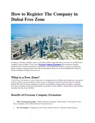 How to Register The Company in Dubai Free Zone