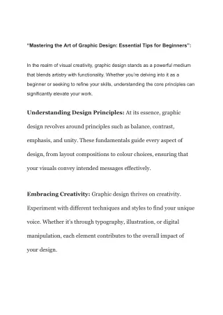 "Mastering the Art of Graphic Design: Techniques, Tools, and Trends"