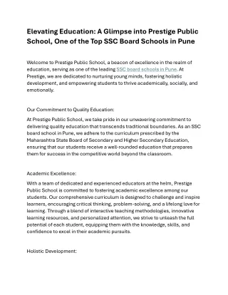 Prestige Public School, One of the Top SSC Board Schools in Pune