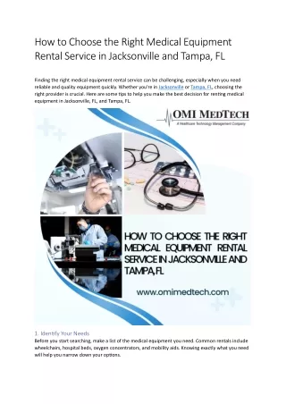 How to Choose the Right Medical Equipment Rental Service in Jacksonville and Tampa