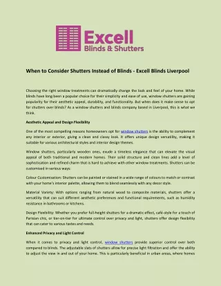When to Consider Shutters Instead of Blinds - Excell Blinds Liverpool