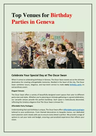 Top Venues for Birthday Parties in Geneva