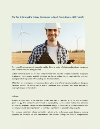 The Top 5 Renewable Energy Companies to Work For A Guide - NES Fircroft