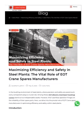 Maximizing Efficiency and Safety in Steel Plants The Vital Role of EOT Crane Spares Manufacturers - Lawatherm - The Stee