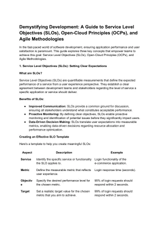 Demystifying Development_ A Guide to Service Level Objectives (SLOs), Open-Cloud Principles (OCPs), and Agile Methodolog