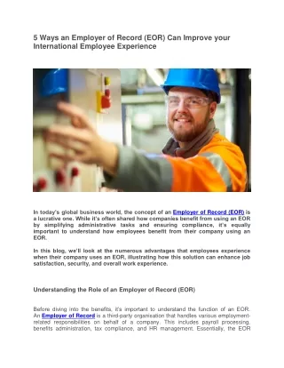 5 Ways an Employer of Record (EOR) Can Improve your International Employee Experience  - NES Fircroft