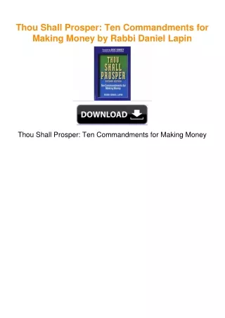 Thou Shall Prosper: Ten Commandments for Making Money by Rabbi Daniel Lapin