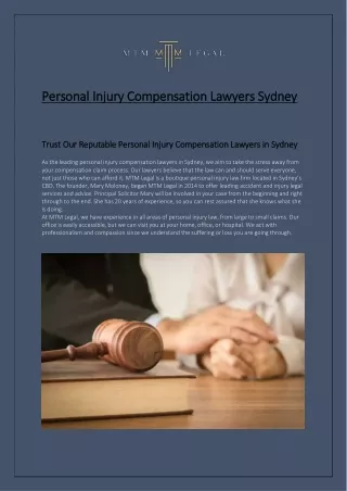 Trust Our Reputable Personal Injury Compensation Lawyers in Sydney