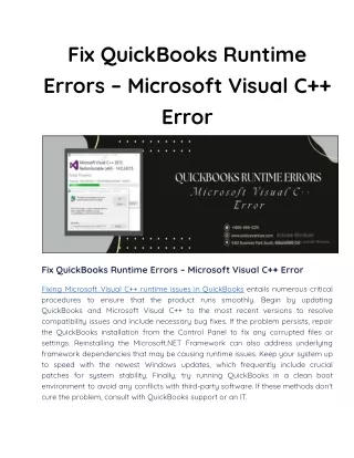 Fix QuickBooks Runtime Errors – Microsoft Visual C   Error