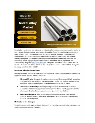 Nickel Alloy Market: Growth Strategies of Leading Manufacturers