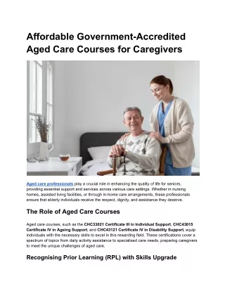 Affordable Government-Accredited Aged Care Courses for Caregivers