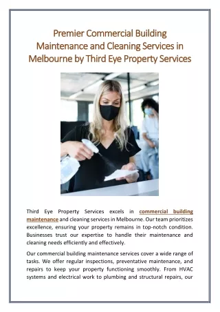 Premier Commercial Building Maintenance and Cleaning Services in Melbourne by Third Eye Property Services