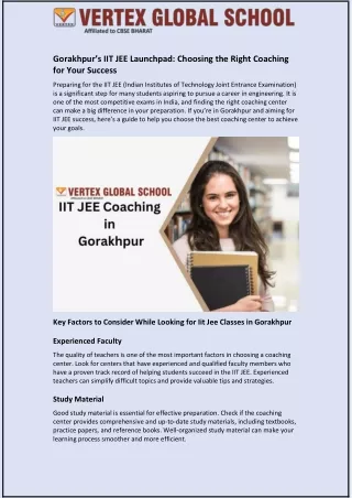 Gorakhpur’s IIT JEE Launchpad: Choosing the Right Coaching for Your Success