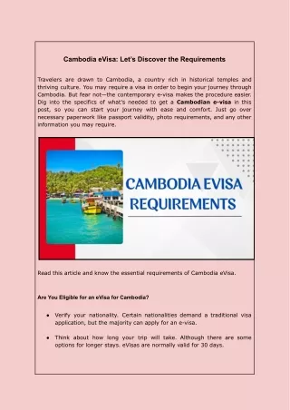 Cambodia eVisa: Let’s Discover the Requirements